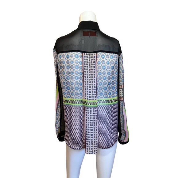 Clover Canyon Women's Multicolored Collared Long Sleeve Sheer Blouse sz XS EUC - Picture 2 of 8